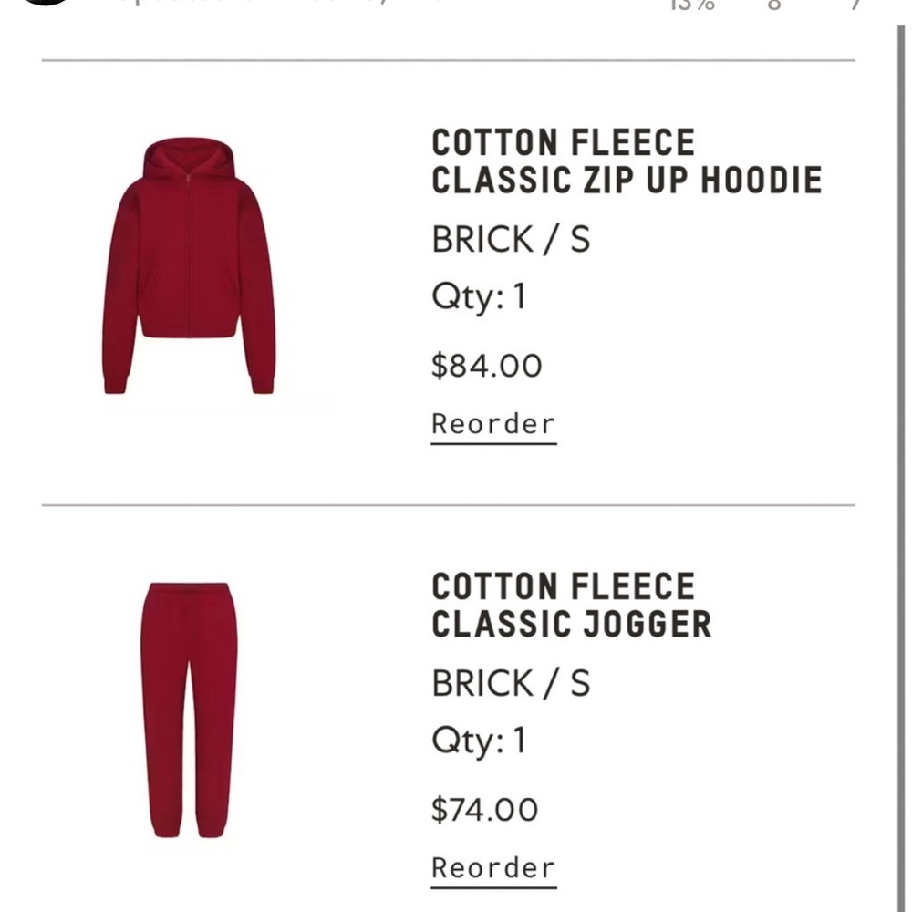 Skims cotton fleece classic zip up hoodie brick red